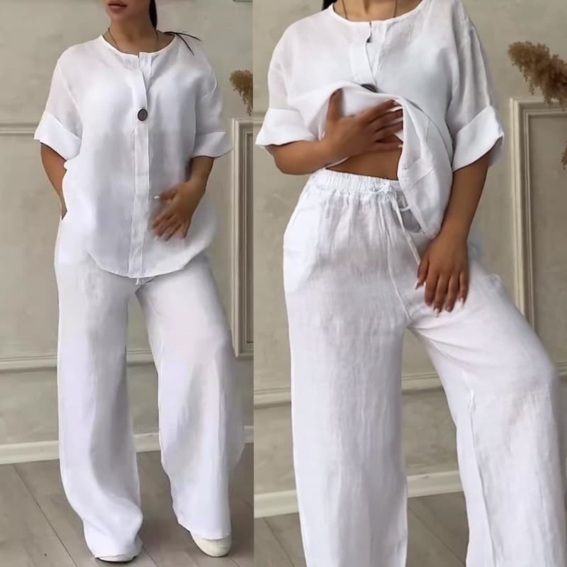 Women's Clothing Solid Color Cotton And Linen Casual Pants Suit