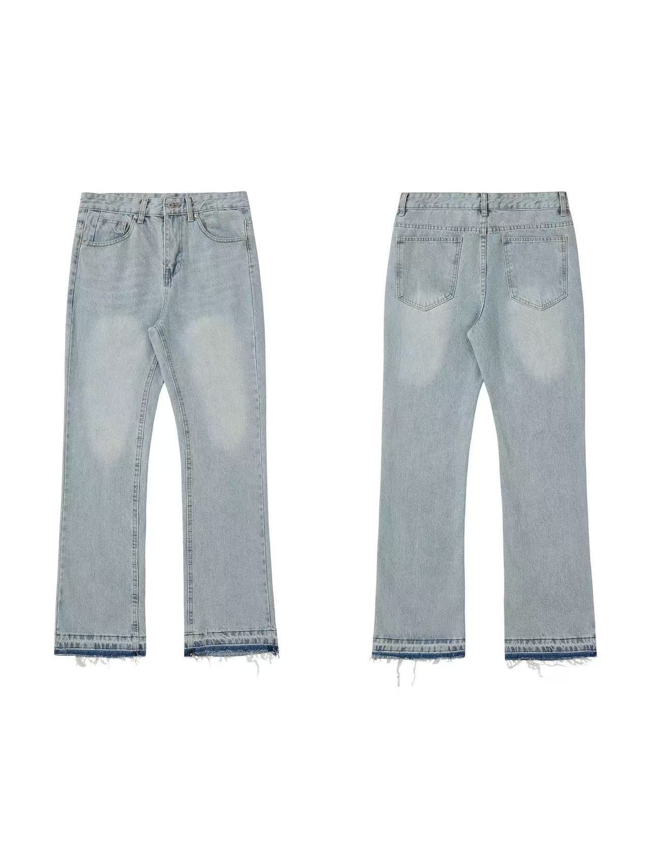 Jean évasé effet usé pour homme – Denim Cleanfit gris vintage avec ourlet effiloché, bas pattes d'éléphant High Street