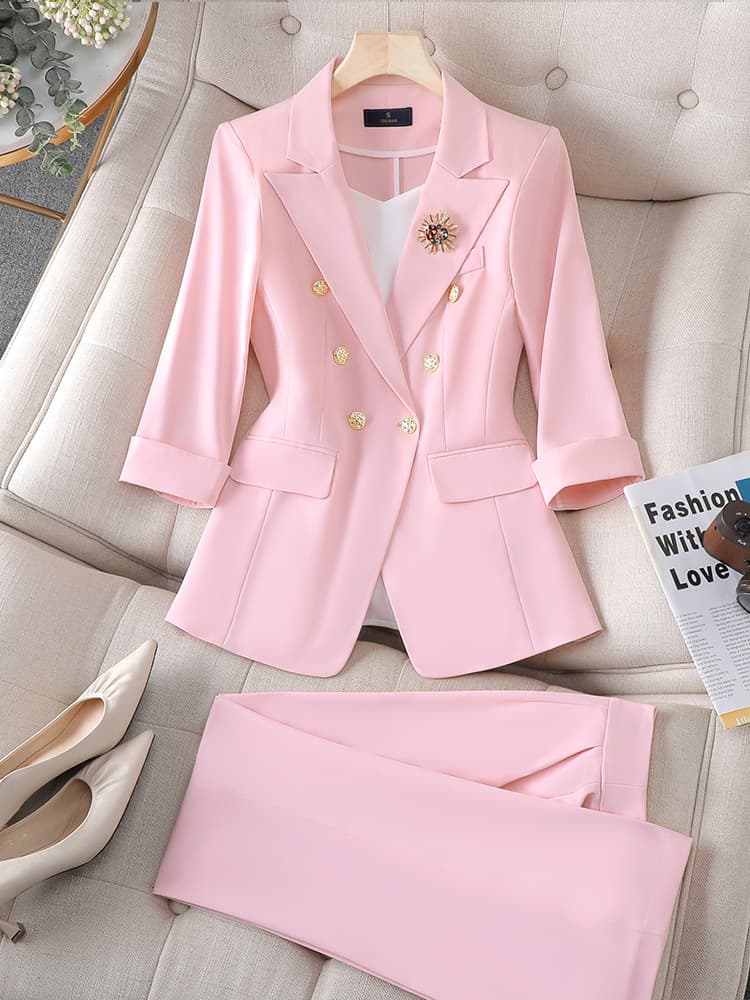 Women's Clothing Pink mid sleeve suit OL professional suit female temperament goddess style formal wear high end host suit work clothes