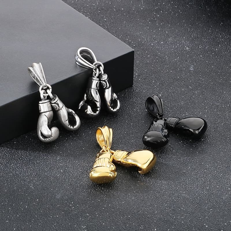 Men's Jewelry Boxing Glove Titanium Steel Pendant Necklace For Men - Stylish U-Shaped Design With Twist Chain In Steel, Gold, Antique Silver & Black