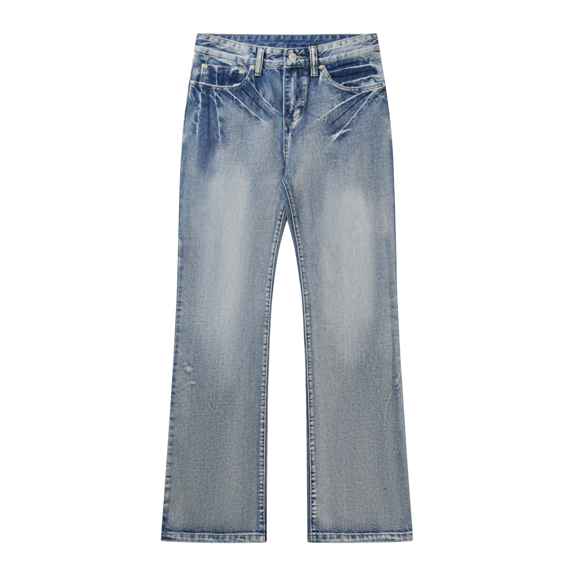 Men's Clothing Lightning Cat Claw Ice Blue Snowflake Washed Damaged Four Seasons Wide Leg Jeans Bootcut