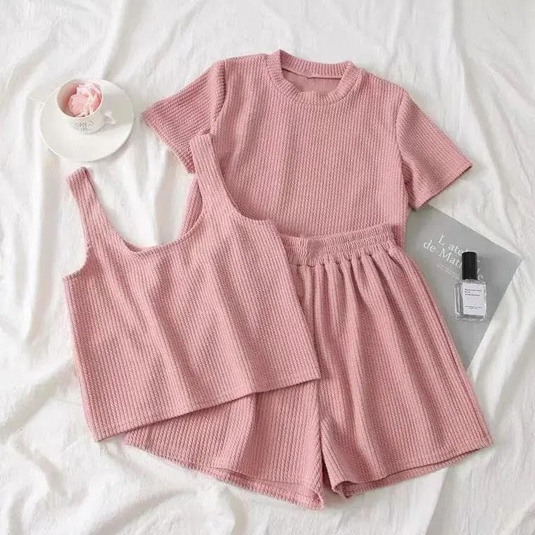 Women's Clothing Short Sleeved T Shirt Student Three Piece Suit Wide Leg Shorts Casual Sports Style Suit