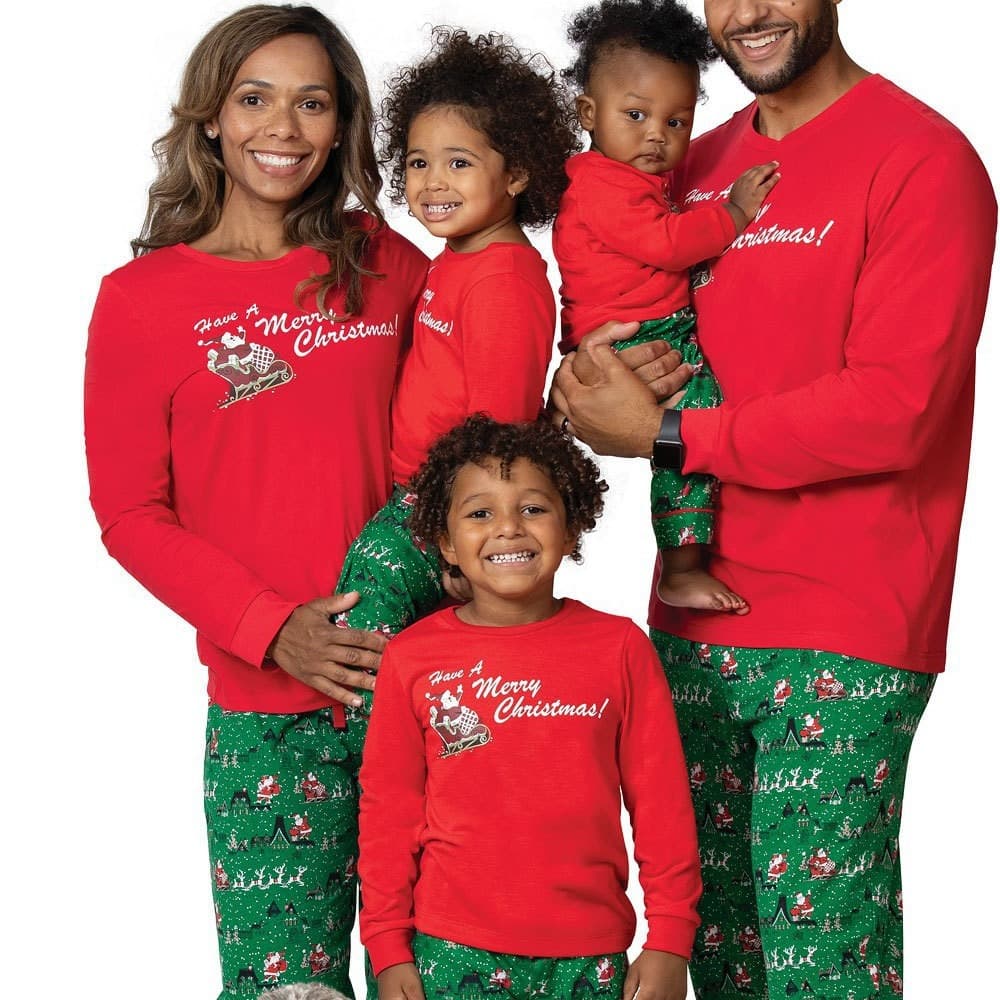 Women's Sleepwears New Year cotton parent child outfit Home decoration autumn and winter Santa Claus print Christmas pajamas parent child suit