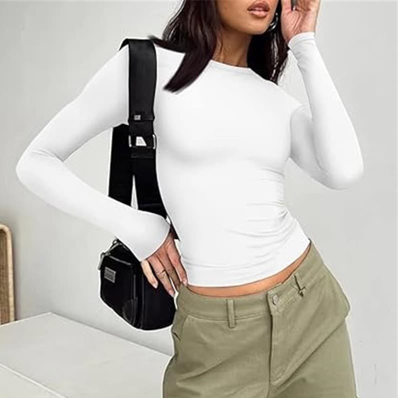 Women's Clothing Autumn And Winter Bottoming New Solid Color Versatile Long Sleeved Pullover Short T Shirt Top