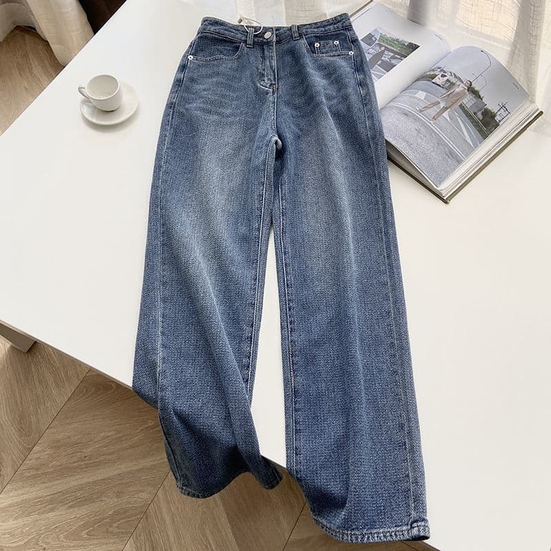 Women's Straight-leg Jeans For Women, Spring And Autumn Design Niche High-waisted Loose Wide-leg Floor-length Trousers