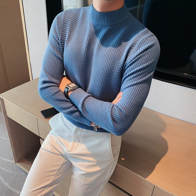 Men's Clothing men's base sweater spring and autumn new slim fit mid neck inner wear Korean style half high collar sweater