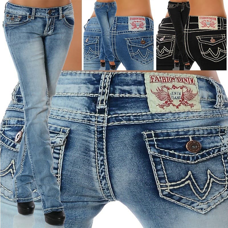 European And American INS Style 2021 Summer Women's Pencil Embroidered Straight Pants Slim Fit Jeans For Women High