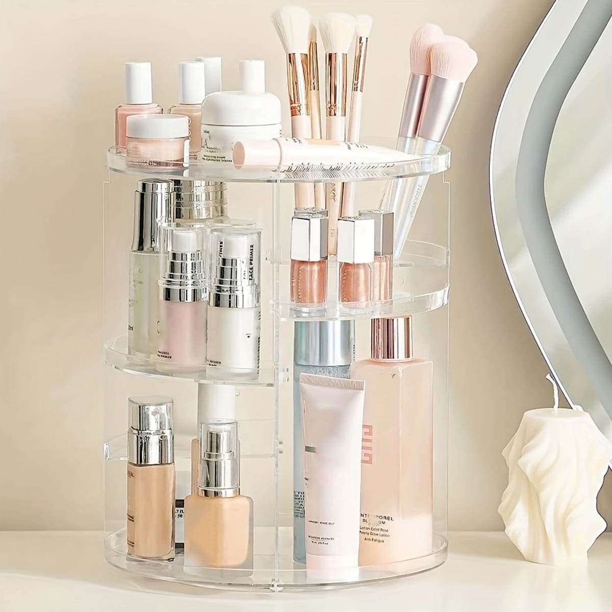 360° Rotating Makeup Shelf - Spinning Countertop Clear