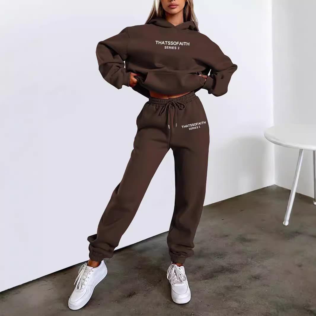 Women's Letter Print Hoodie Sweatshirt Fashion Casual Fleece Pants Set