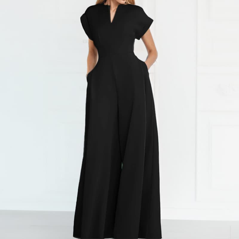 Elegant Sleeveless High Waist Wide Leg Jumpsuit For Women Solid Color Half Open Neck Stylish European And American Style