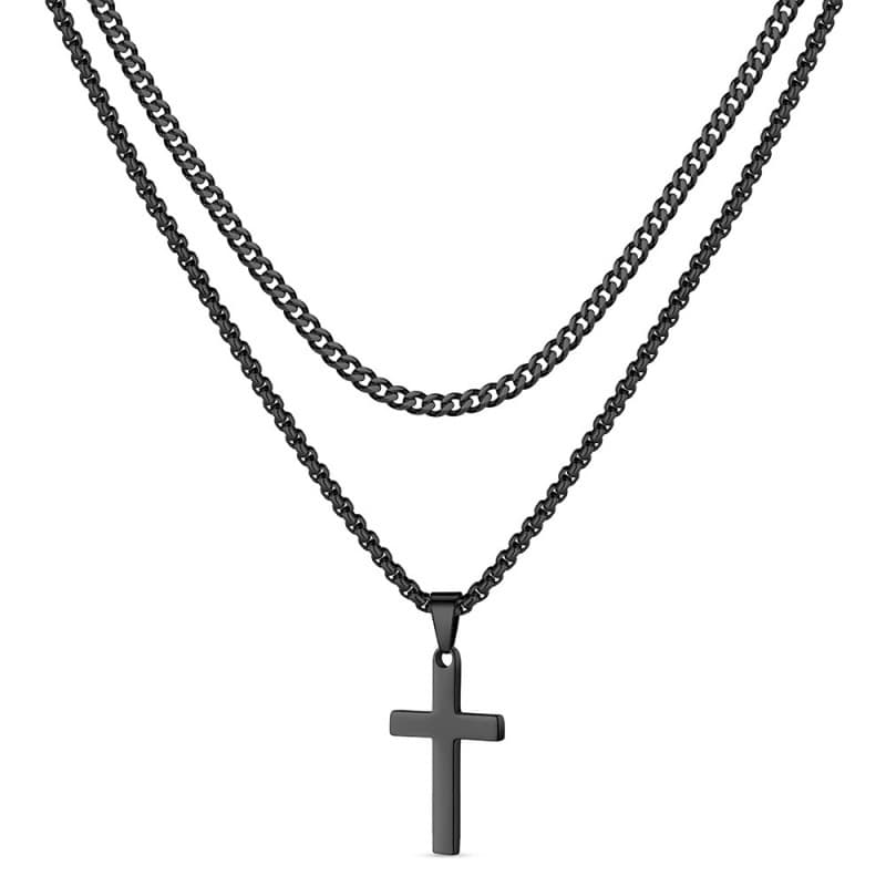 Chaîne torsadée en acier inoxydable, chaîne en os de serpent, chaîne cubaine, pendentif double croix, bijoux, collier en acier titane