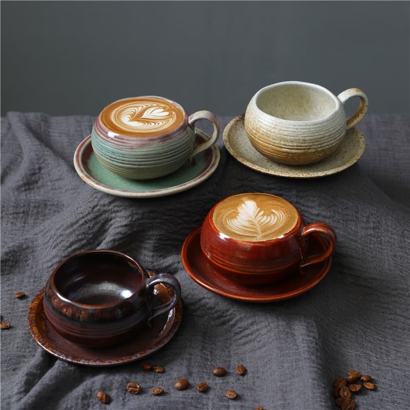 Vintage ceramic mug stoneware small capacity coffee cup saucer set Japanese ceramic mug afternoon tea coffee mug mug
