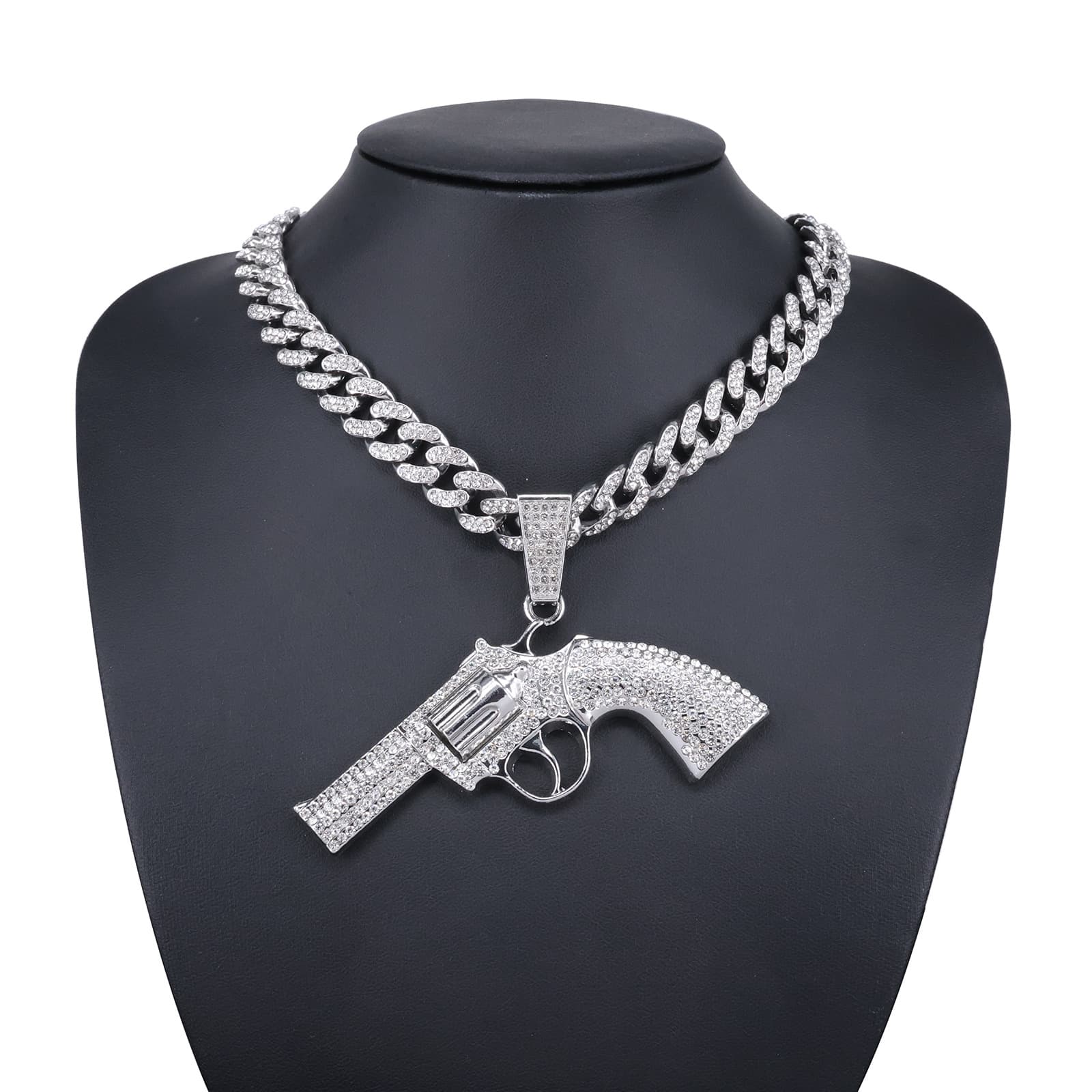 Unisex Jewelry Pistol Diamond Alloy Pendant Men's Personality Exaggerated Rap Trend Hip Hop Style Pendant