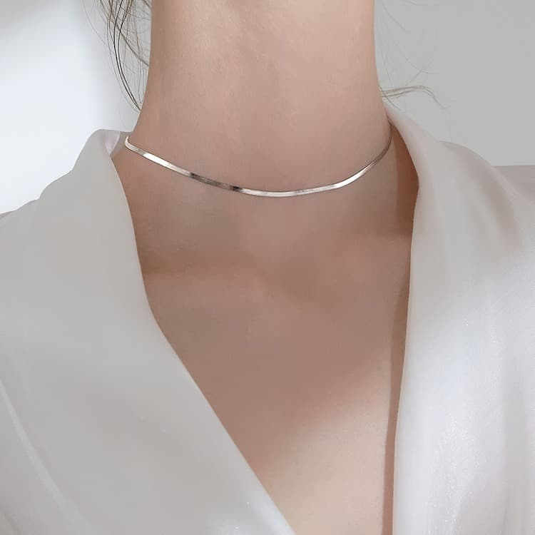 Glossy Wide Version 925 Plated Necklace For Women Ins Style Clavicle Chain Choker Accessories Silver Jewelry
