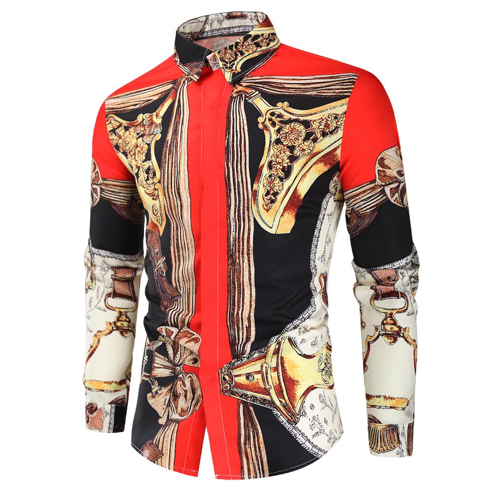 e-commerce Men's Palace Style 3D Digital Printing Floral Shirt Long-sleeved Youth Shirt
