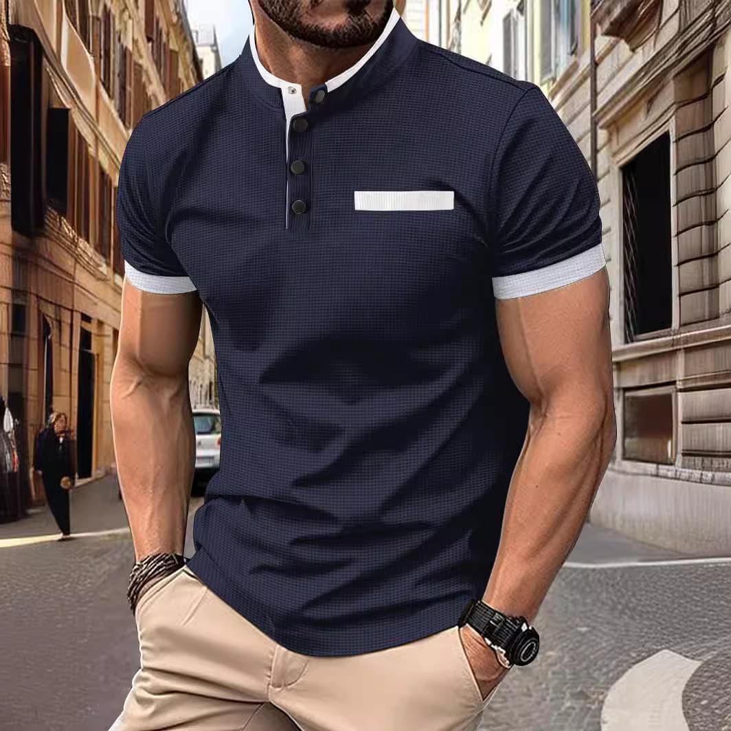 2025 New Fashion Men's Summer Turn-down Collar Short Sleeve Pocket Slim T-shirts Casual Trendy Solid Color Slim Polo Shirts Male