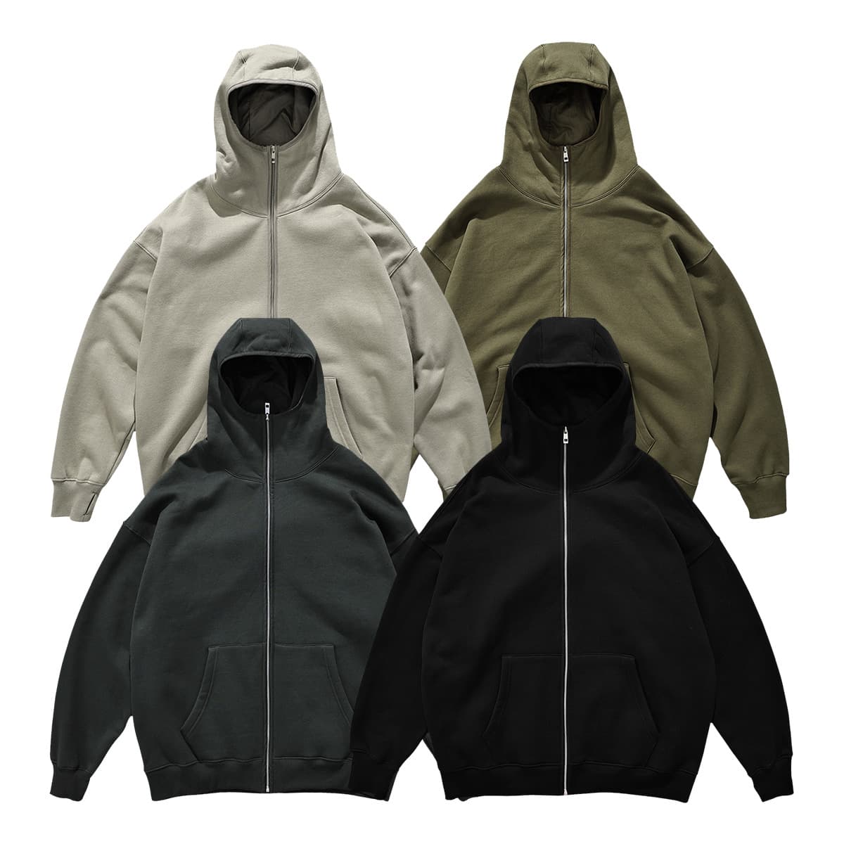 Ninja Hooded Zip-Up – 360GSM Fleece-Lined Oversized Streetwear Pullover With Thumbhole Cuffs (Men’s Techwear)​