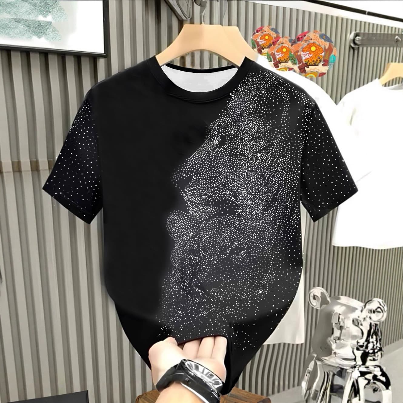 Men's Summer Fashion Casual T-Shirt With Lion Print & Rhinestone Design - Lightweight & Breathable Polyester, Comfort Fit Sizes S-Xxl