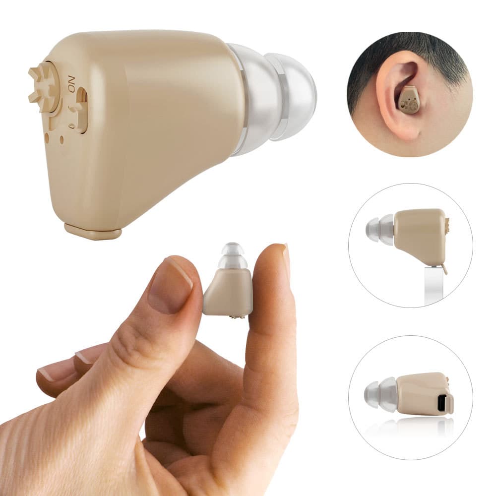 Rechargeable in-ear hearing aid voice amplifier for the elderly