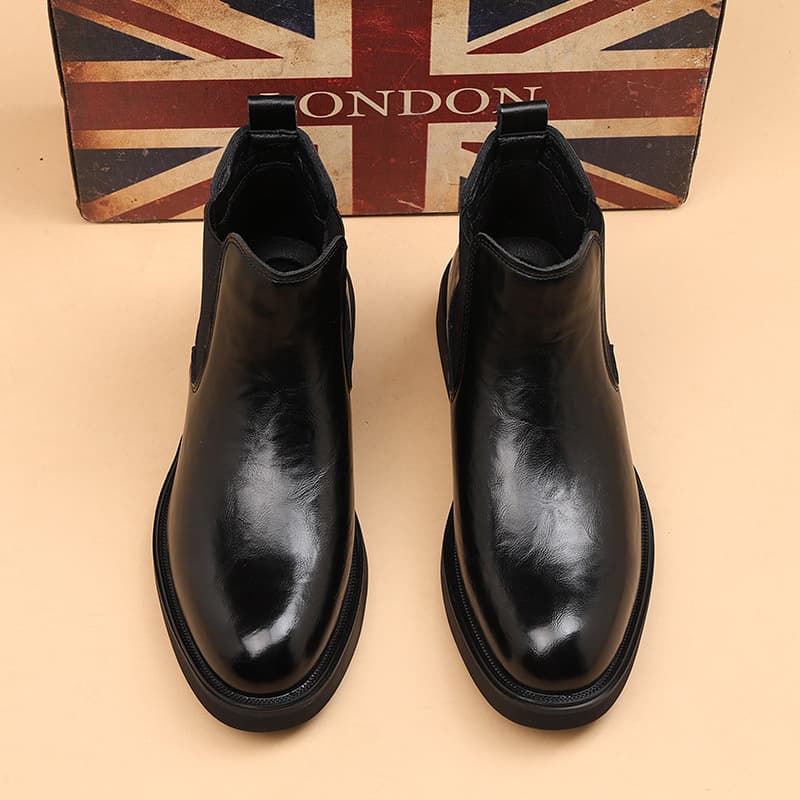 Men's Style One-pedal Polished Soft Leather Men's Boots Medium Top Short Boots Men's Shoes Martin Boots