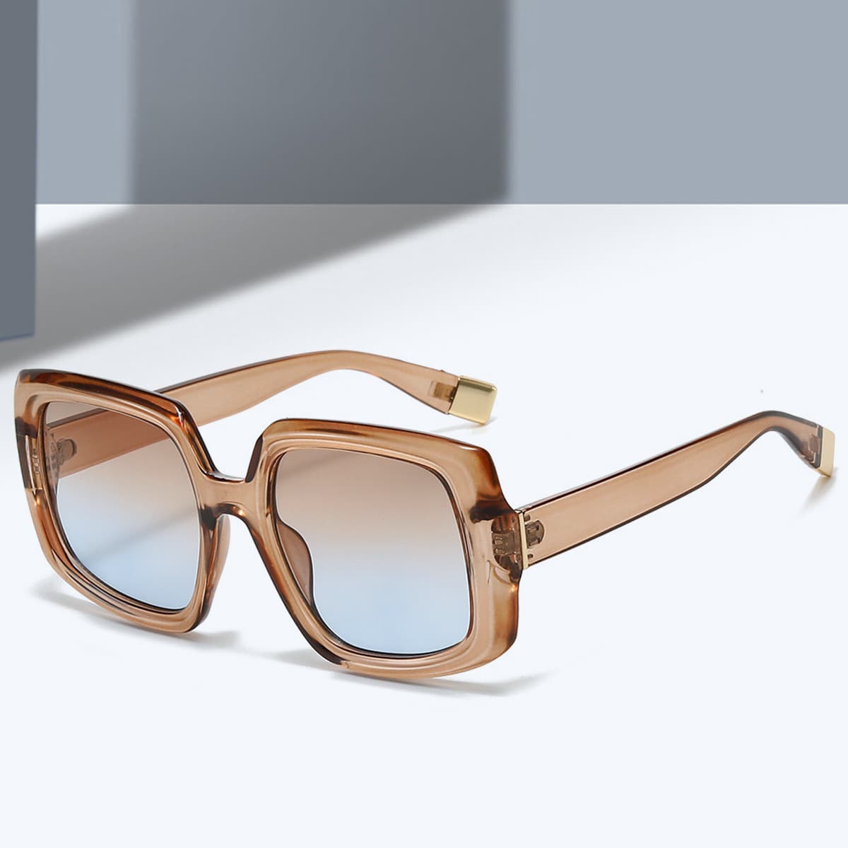 Men's Sunglasses UV Protection Fashion Square Champagne Color Gradient High End