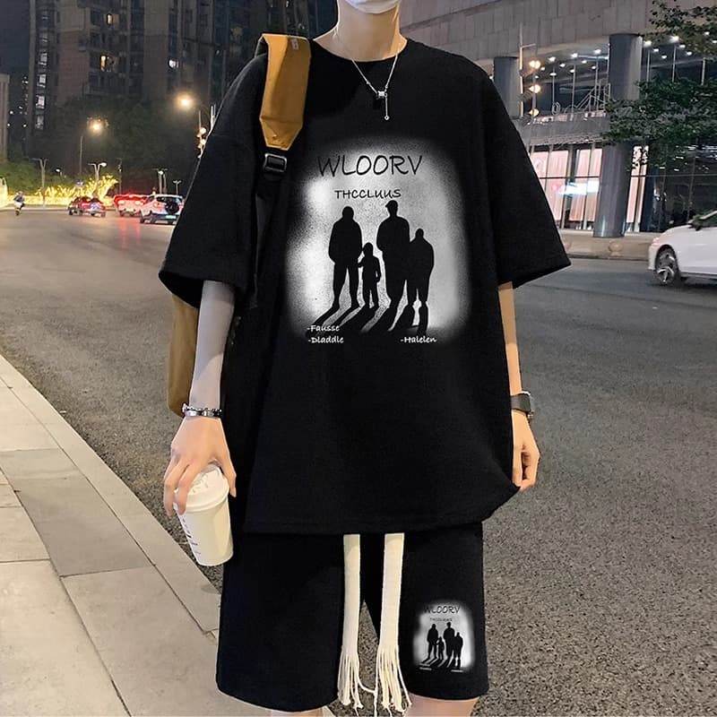 Men's Clothing Waffle Sports Short Sleeved Shorts Two Piece Suit Youth Suit
