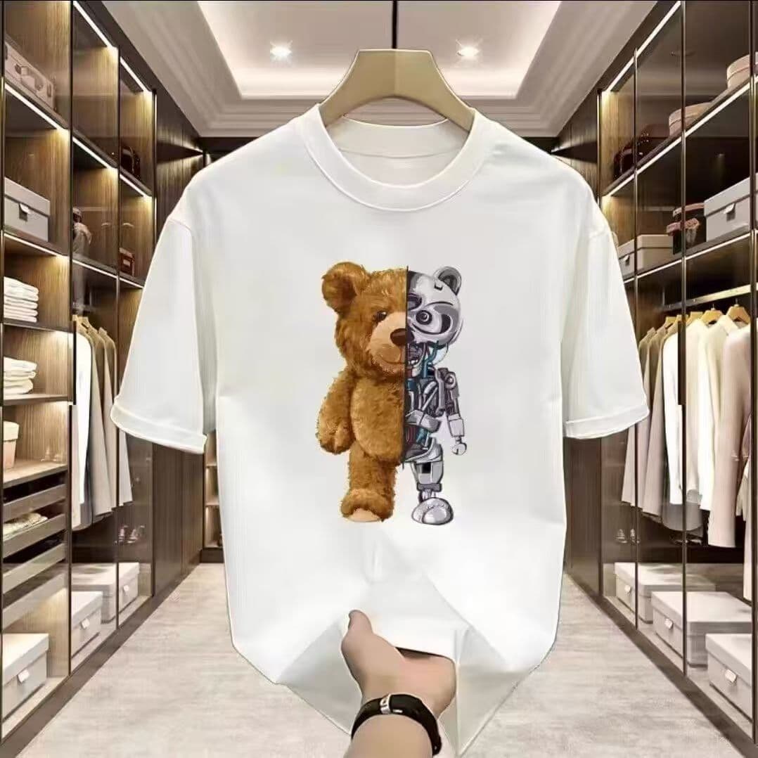 Men's Clothing Pure Cotton Short Sleeved T Shirt Men's Trendy Brand Round Neck Printing Light Luxury Handsome Loose Versatile Trendy Top