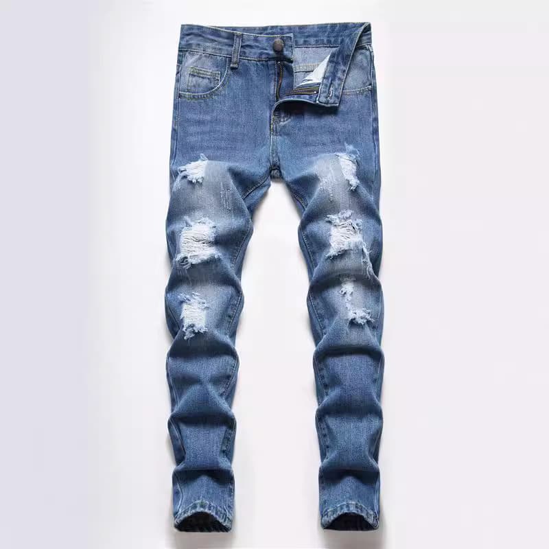 Mother Kids Medium And Large Supply Medium Blue Straight Hole Denim Trousers Four Seasons