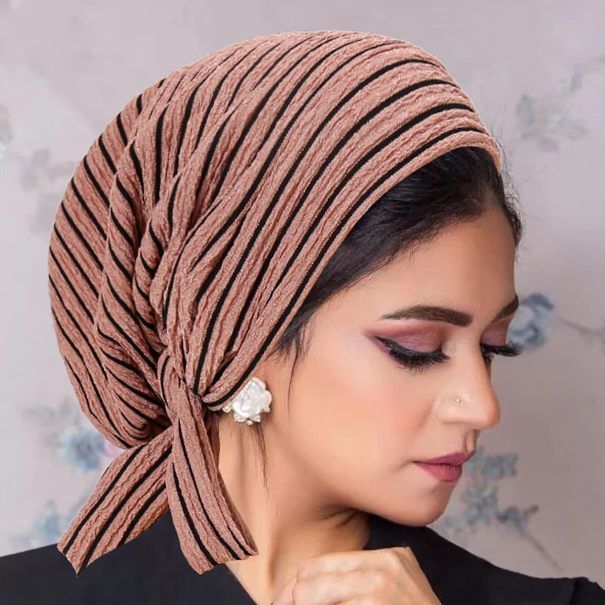 striped long tailed bandage headscarf hat chemotherapy cap wavy pattern ladies hat