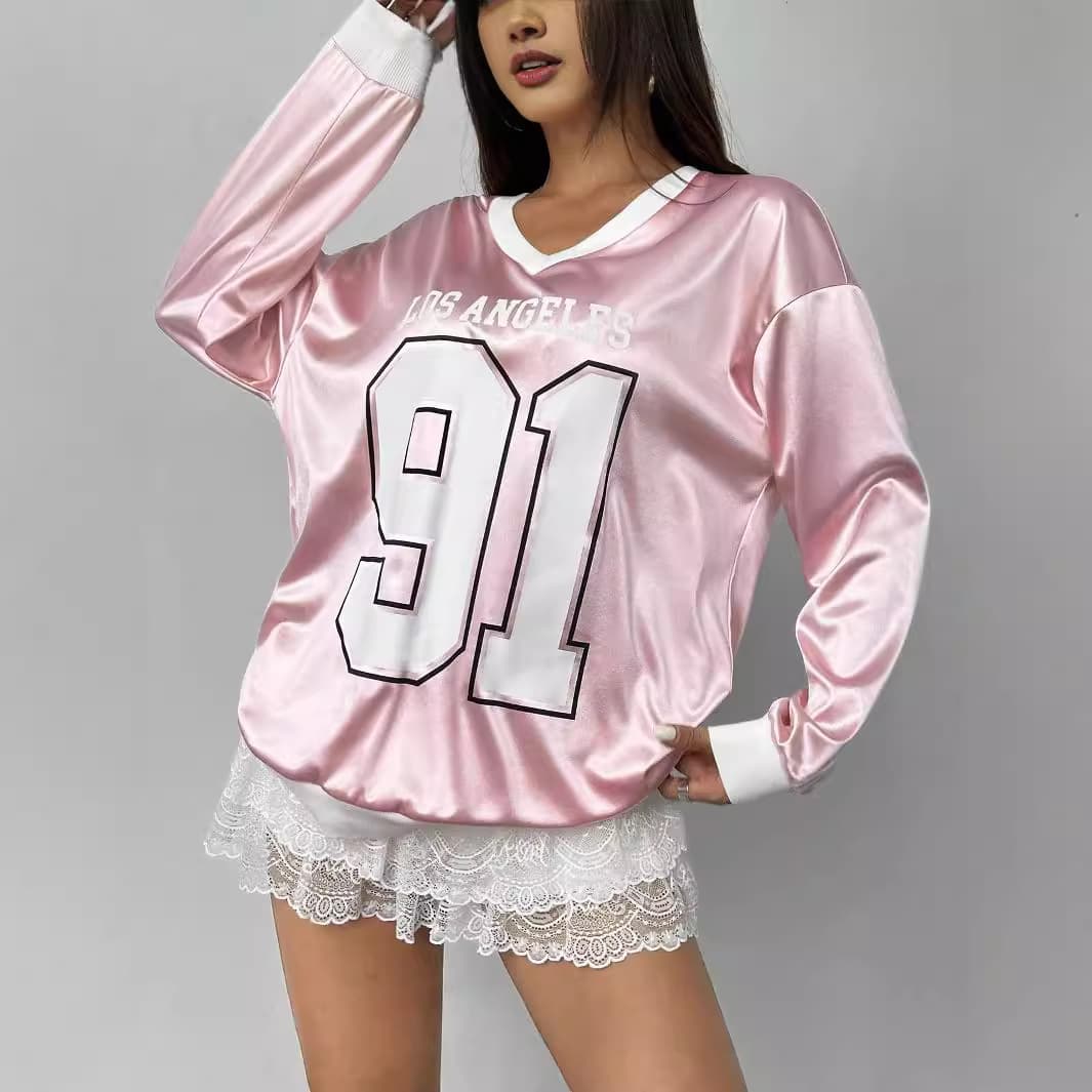 Women's Clothing Dopamine Digital Printing Loose Long Sleeved T Shirt