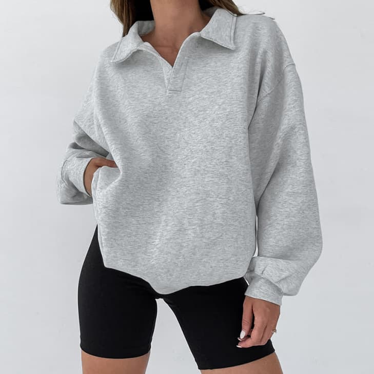 Nordlicht Autumn Winter Fashion New Loose Casual European American Style Sweatshirt Lantern Sleeve Polo Collar Design Top