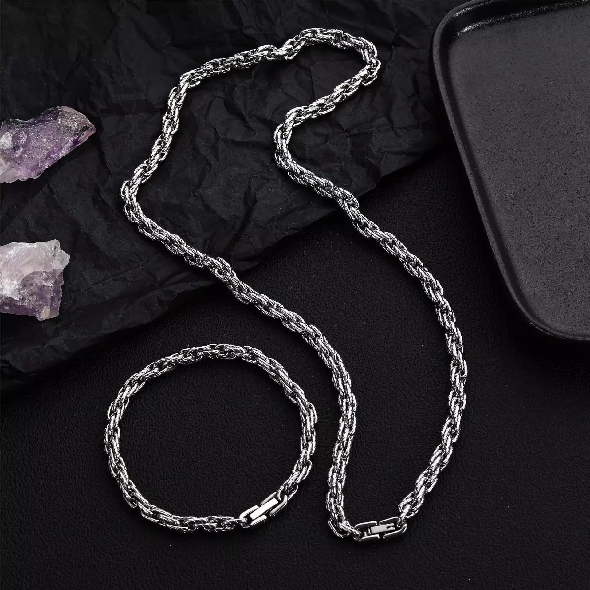 Stainless Handmade Braided Twist Bracelet Titanium Steel Cuban Necklace Street Style Simple Versatile Collarbone Chain
