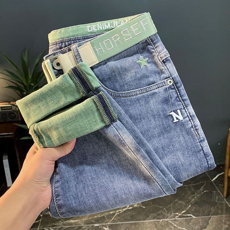 Men's Clothing High-end Embroidered Men's Jeans Spring And Autumn Korean Version Slim-fitting Skinny Pants Washed Versatile Casual Long Pants