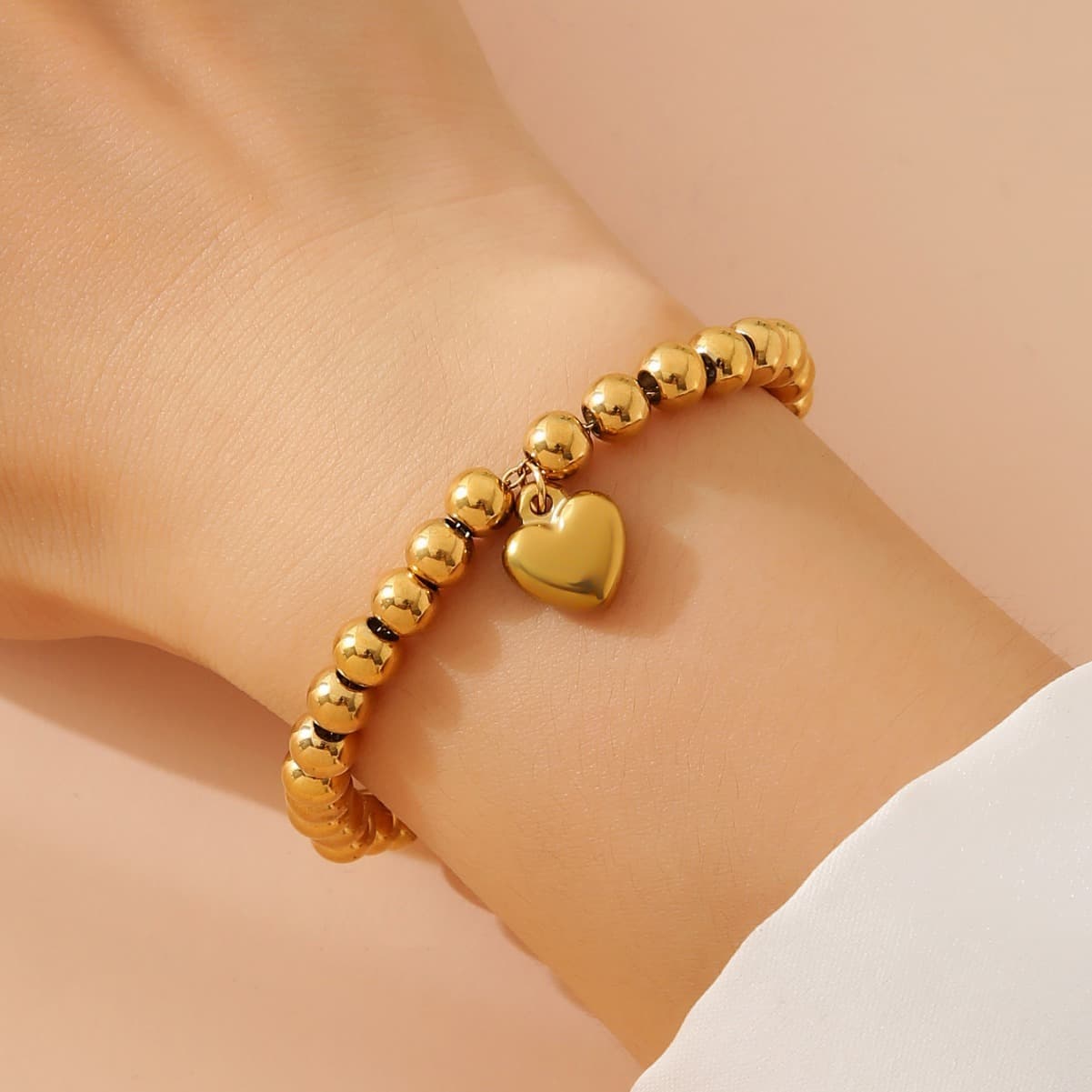 Stainless steel love round beads gold beaded bracelet ladies bracelet jewelry