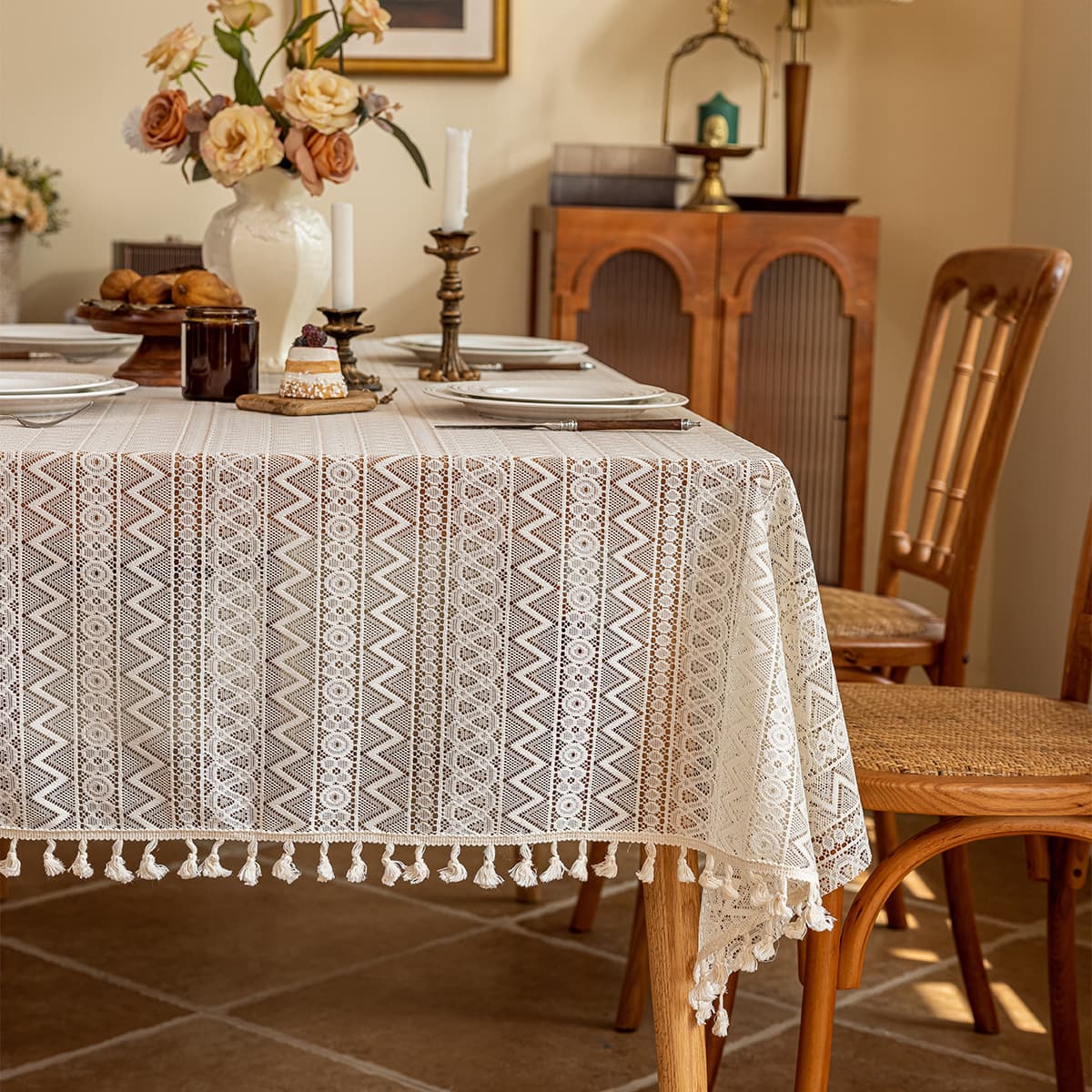 Ins Style Hollow Lace Tablecloth Pastoral Light Luxury Photo Background Cloth High Grade Tablecloth