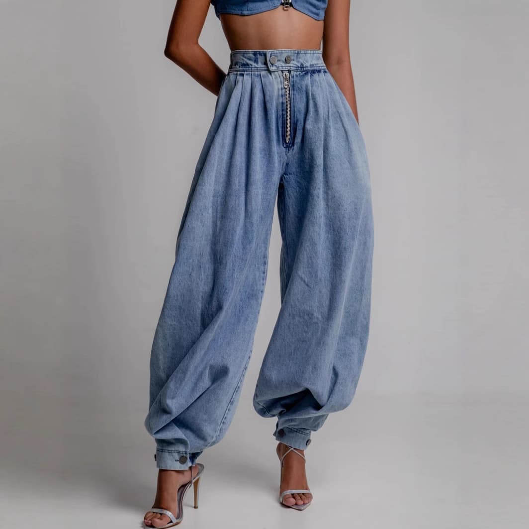 Women's Clothing New Spring And Summer High Waist Zipper Loose Jeans Women's Retro Balloon Pants Casual Trousers