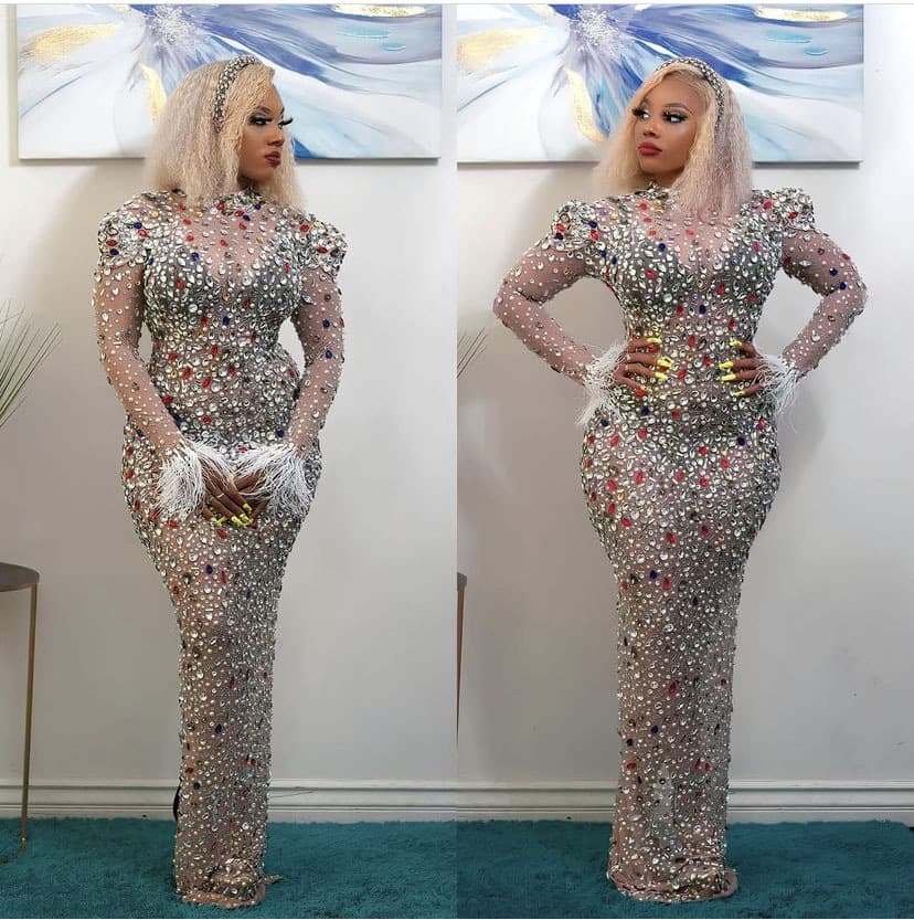 Women's Clothing source custom high end rhinestone mesh elastic sexy slim dress in stock