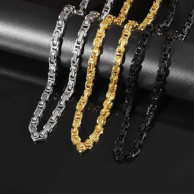 Stainless Steel Byzantine King Chain Necklace Men S Punk Domineering Hip Hop Rock Locomotive Riding Accessories