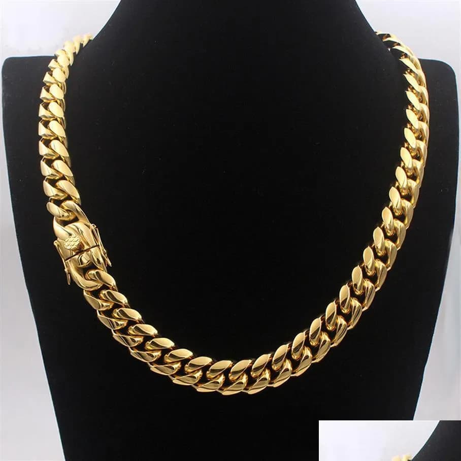 Chains Men Cuban Chain Necklace Stainless Steel Jewelry High Polished Hip Hop Curb Link Double Safety Clasps Stamped