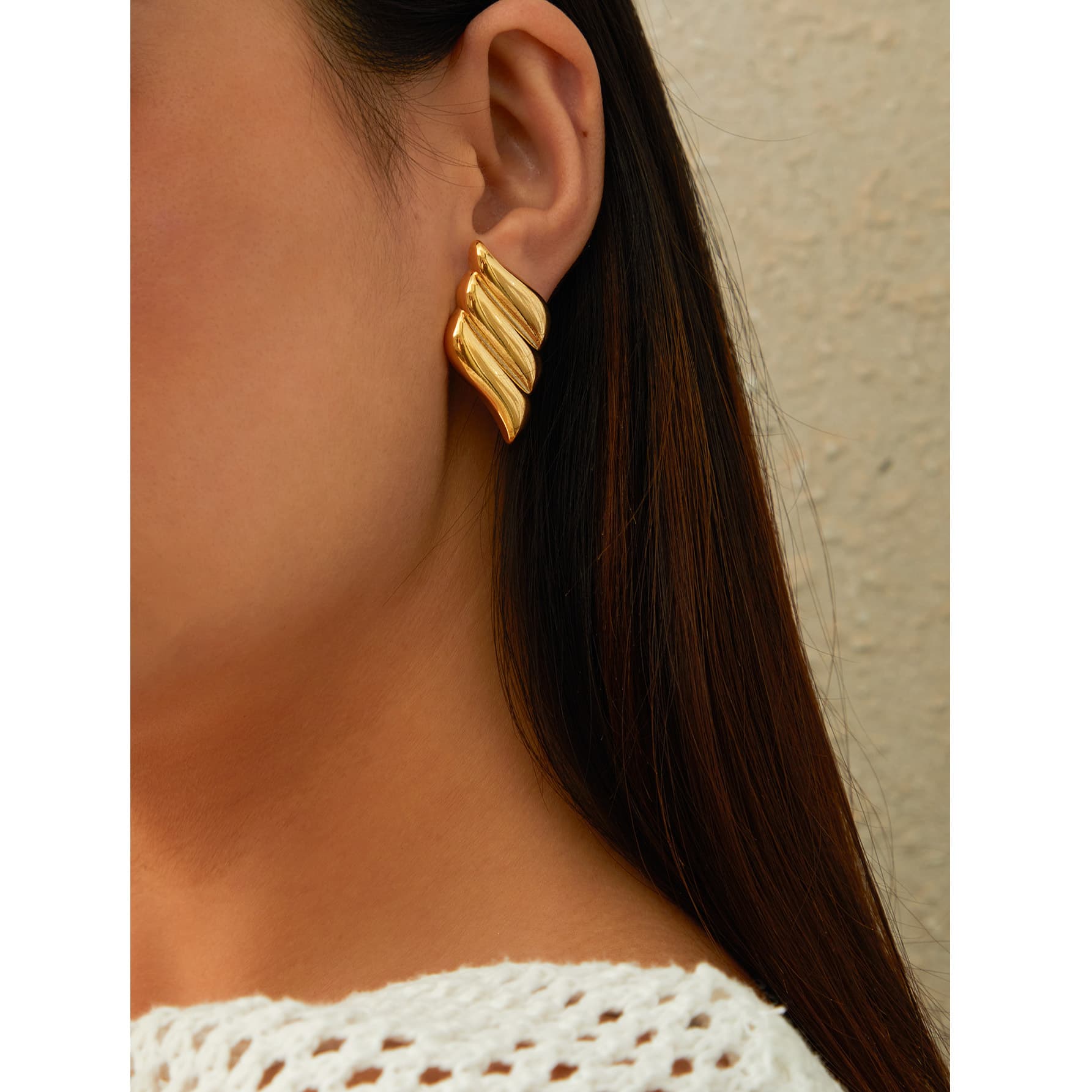 Brass Gold-Plated Earrings Studs Ins Internet Celebrity High-End Simple Geometric Texture Ear Jewelry