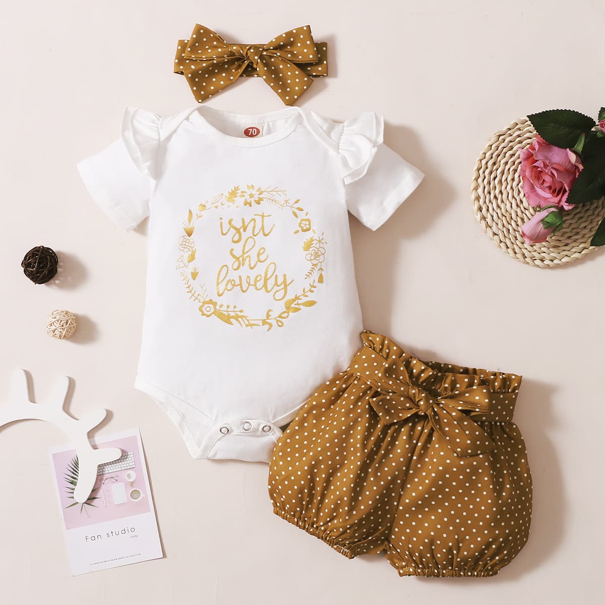 Kids' Clothing Hot Selling Baby Girl Cotton Short Sleeved Tight Romper And Floral Shorts Set