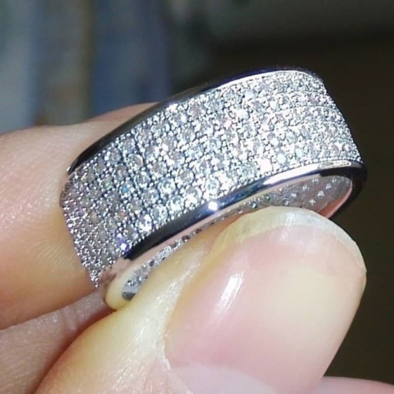 hot selling five row diamond ring, popular fashion jewelry for men and women