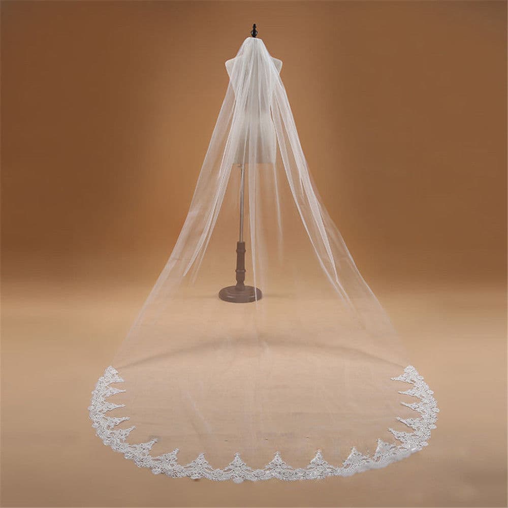 Women's Wedding Dress Accessories 3 Meters Single Layer Stock Lace Tail Style Bridal Veil Wholesale