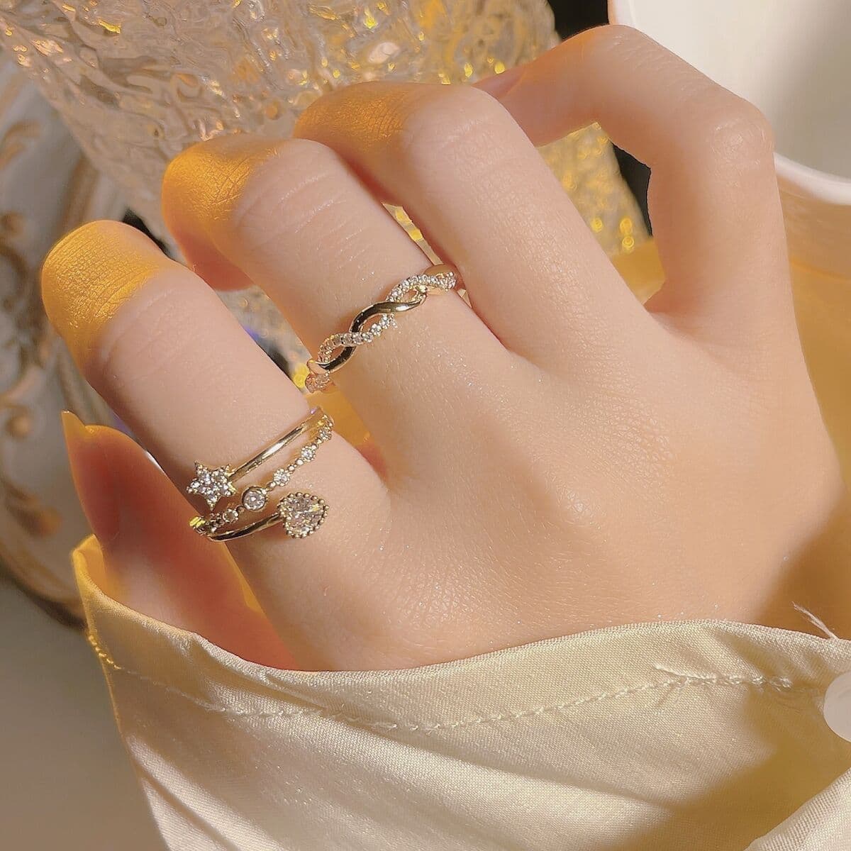 2024 New Heart For Women Fashion Light Luxury Niche Ins Trendy Internet Celebrity High-end Adjustable Open Ring