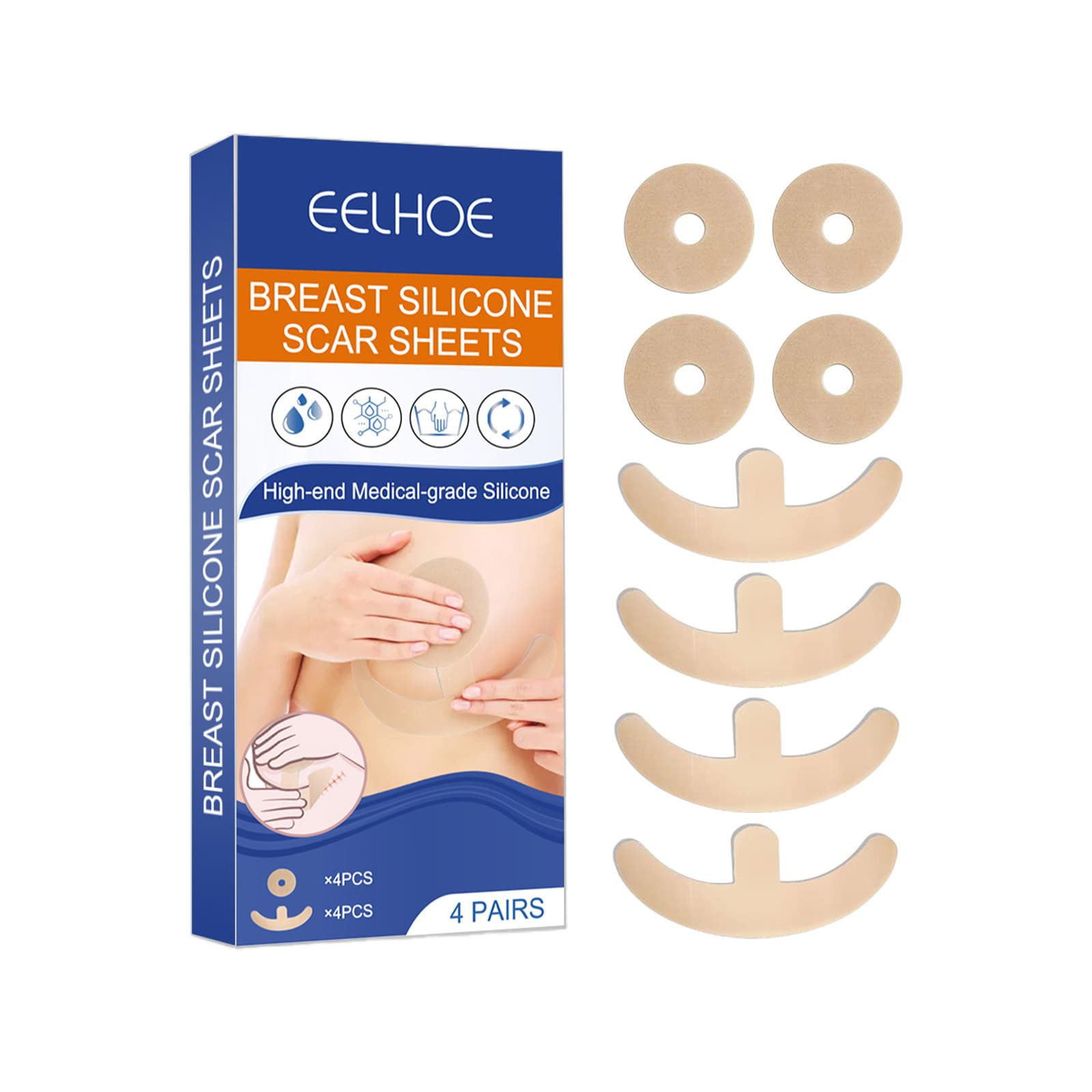 EELHOE Breast Scar Patch Repairs skin scars, is comfortable, lightweight and smoothes breast surgery scars,(pack of 2)