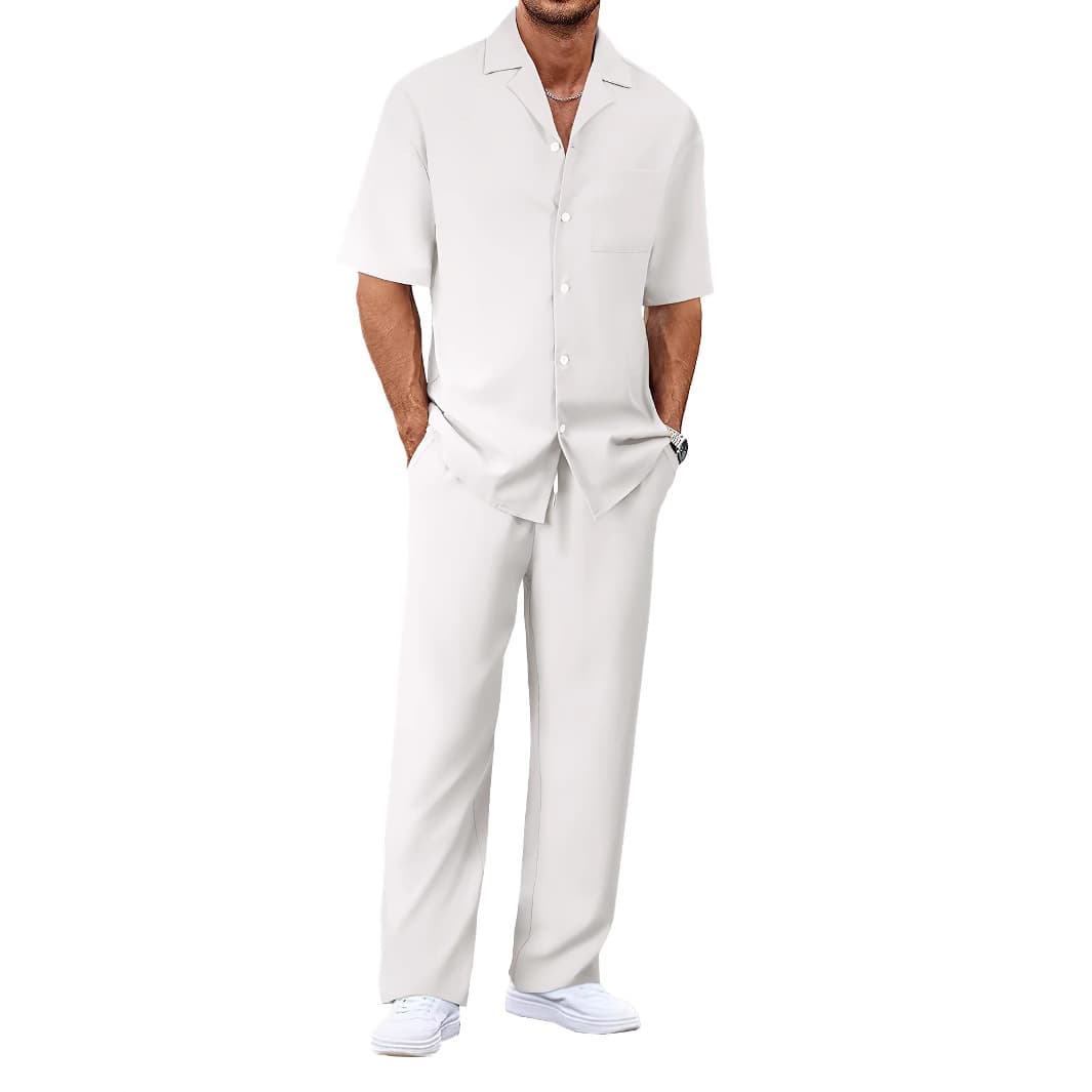 [UrbanEase] Men's Relaxed Suit - Short Sleeve Lapel Set | Minimalist Two-Piece
