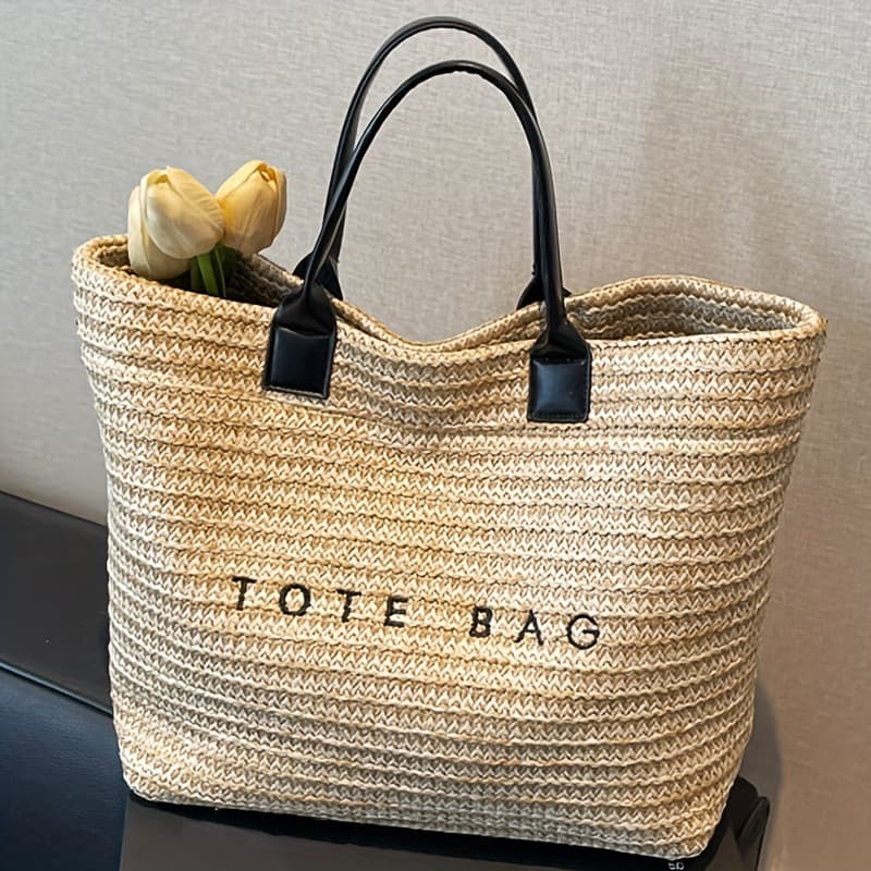 Cross-Border New Summer Vacation Beach Travel Large Capacity Handheld Tote Trendy Straw Commuter Women's Bag