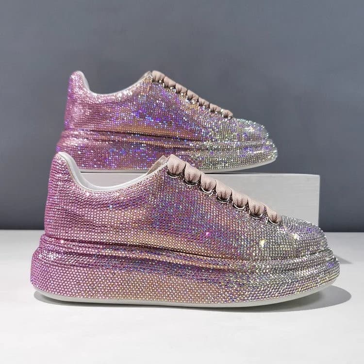 Glitter Platform Sneakers Trendy Gradient Color Casual Shoes With Cross Strap Design, Comfortable Low Heel & Rubber Sole For Everyday Wear​​