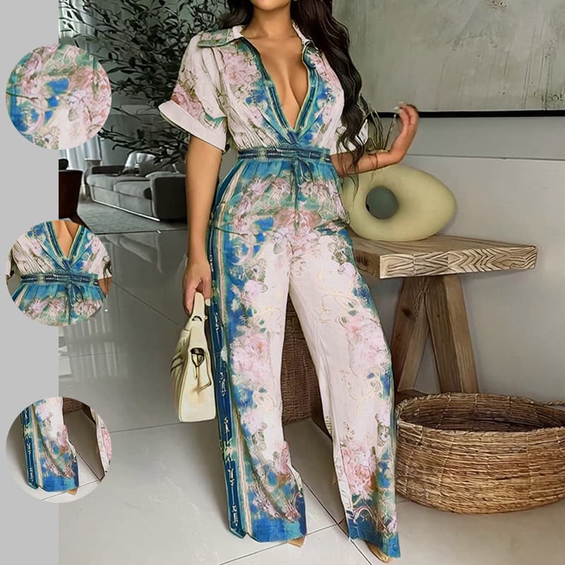Women's Floral Print Jumpsuit – Sleeveless, High-Waisted & Slimming For Spring Elegance