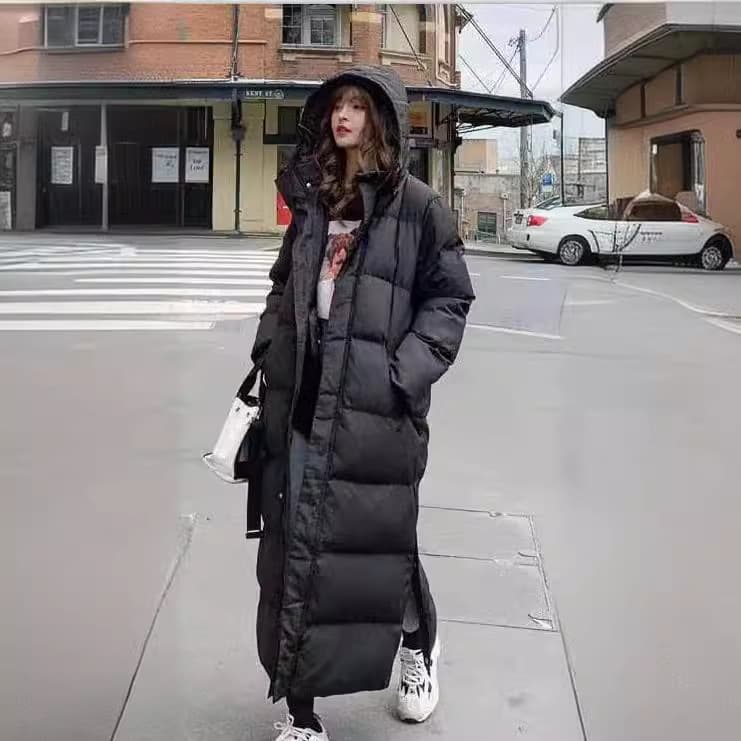 Women's Clothing Shop Big Quilt Cotton Jacket New Winter Mid Length Over Knee Korean Style Black Thin Fashion